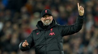 Liverpool manager Jurgen Klopp celebrates his side's 7-0 win over Manchester United at Anfield.