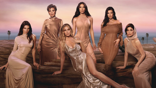 Kendall, Kris, Khloe, Kim, Kourtney and Kylie posing in front of the ocean in The Kardashians season 5