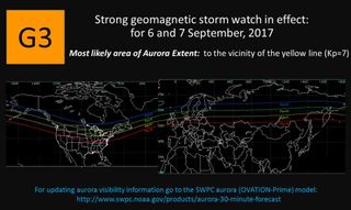 A coronal mass ejection is expected to hit Earth on Sept. 6, 2017, generating a geomagnetic storm whose effects could include auroras that reach much farther south than usual.