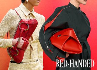 Future graphic of the fall 2023 bag trend of red handbags