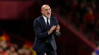 Spain Euro 2024 squad manager Luis de la Fuente gives instructions during the UEFA EURO 2024 European qualifier match between Spain and Cyprus at Estadio Nuevo Los Carmenes on September 12, 2023 in Granada, Spain.