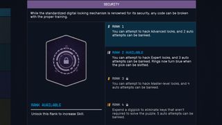 Starfield — A screenshot showing the different ranks and benefits of the Security skill.