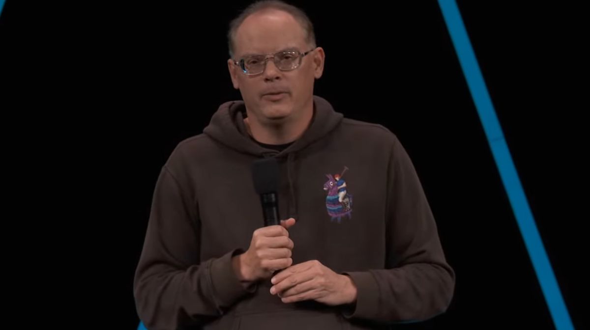 Epic Games CEO Tim Sweeney speaking Unreal Fest 2024 in Seattle