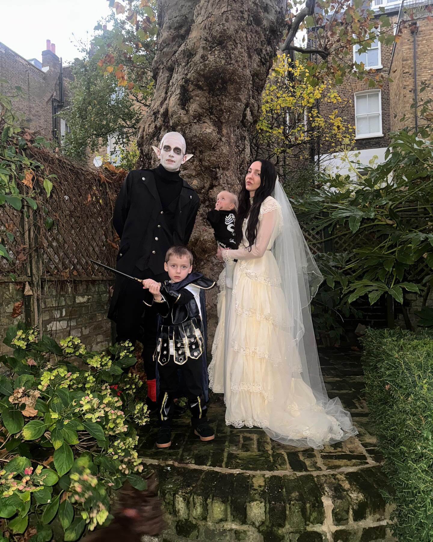 Tish Weinstock with her family in Halloween costumes.