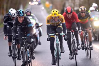 Mud caked Geraint Thomas (Team Sky) and Sep Vanmarcke (Lotto-Jumbo)