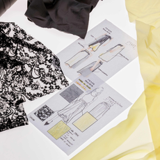 Prada sketches and fabric