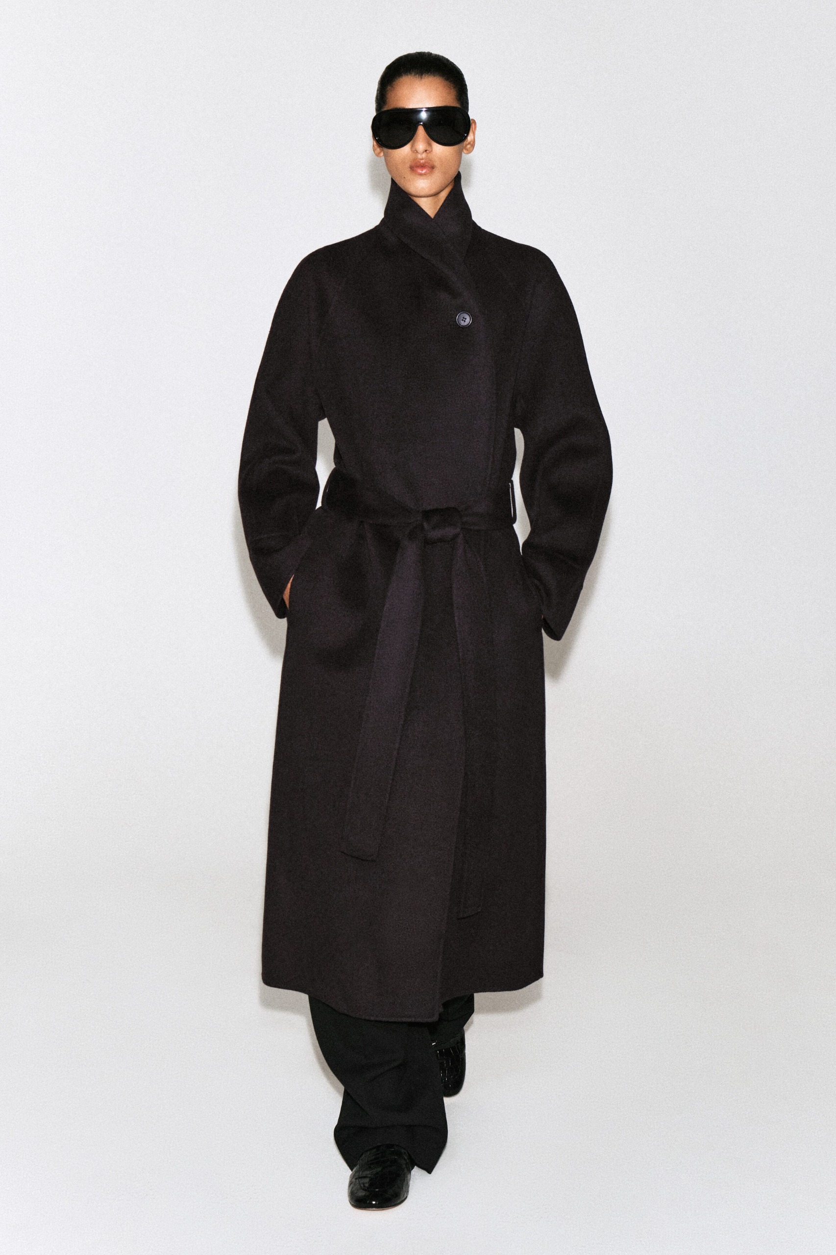 Shawl-Collar Double-Faced Wool Long Coat