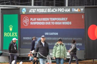 Suspension of play warning at Pebble Beach