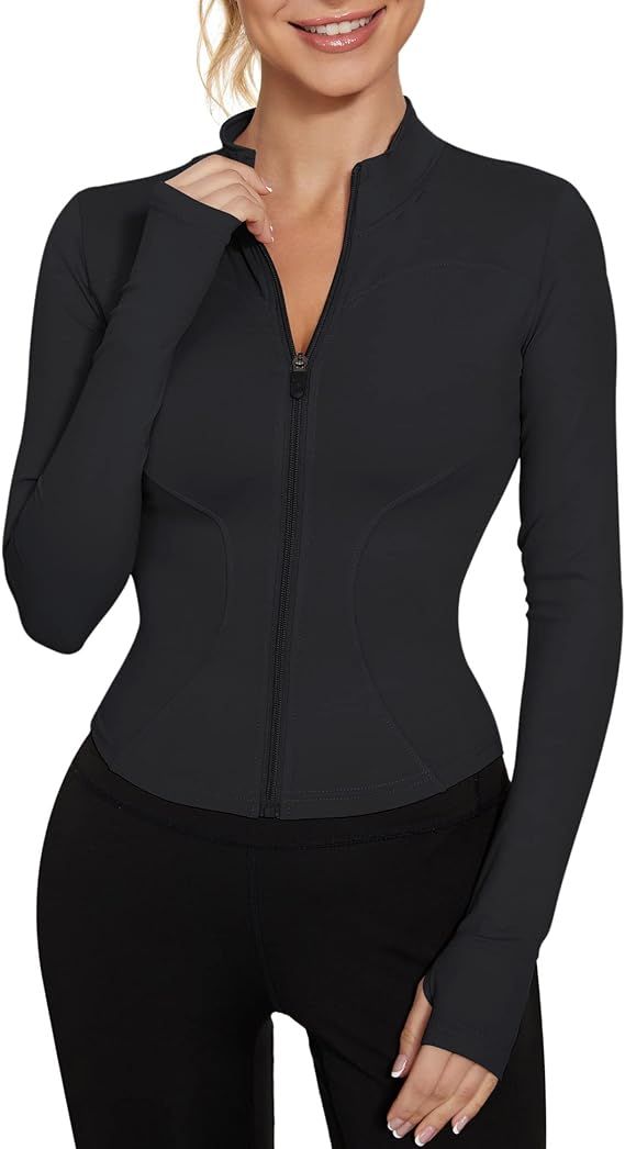 Luyaa Women's Black Workout Jacket Zip Up Athletic Activewear Cropped Jackets S