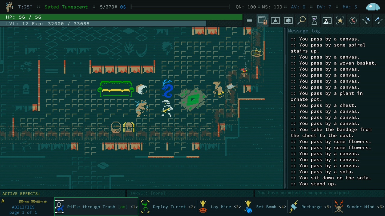 A bear tinkerer approaches a dromad trade caravan in Caves of Qud: Diaspora.