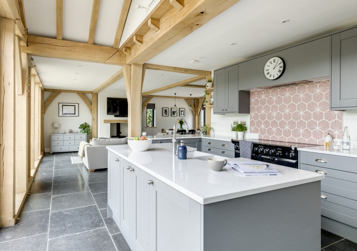 oak frame self build with traditional exterior and contemporary open plan interior
