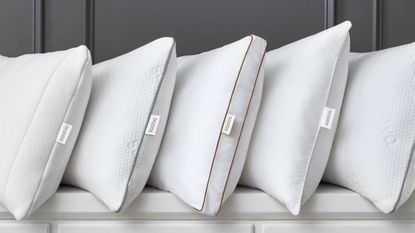 Saatva pillows lined up