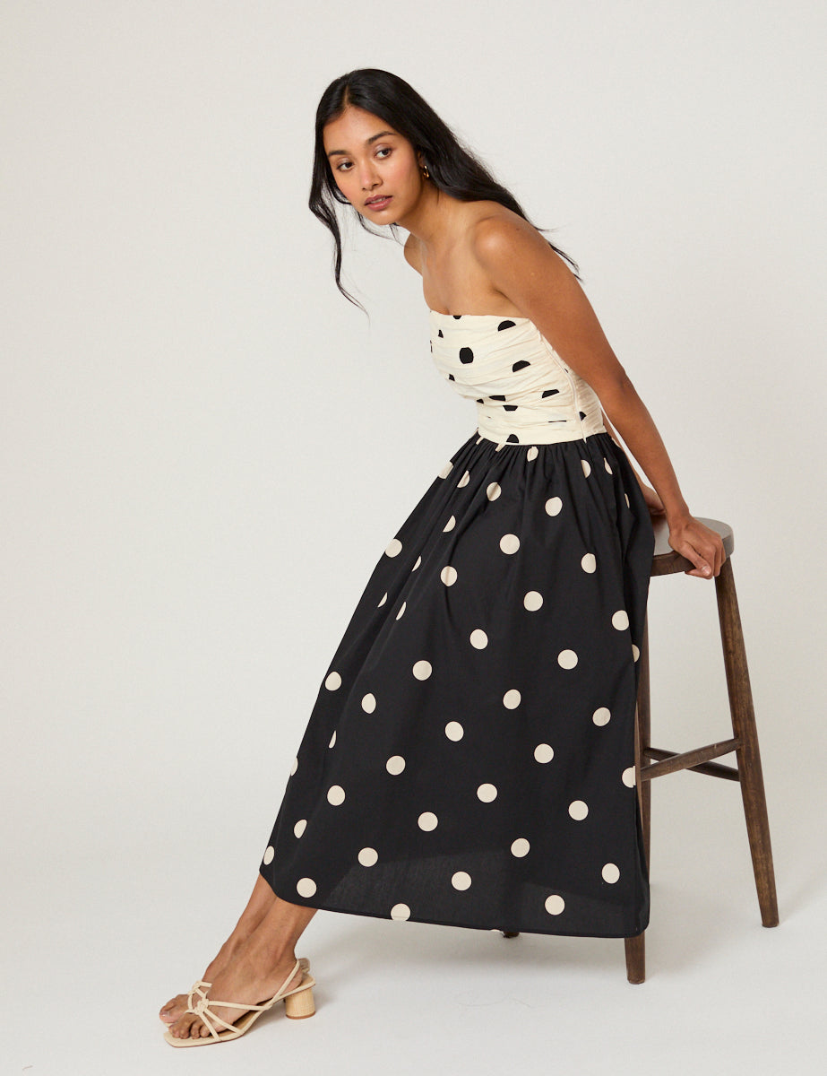 Monochrome Polka Dot Alice Midi Dress
