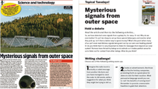 Magazine spread showing an article about signals from outer space.