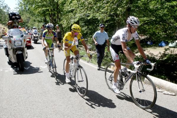Andy Schleck (Saxo Bank), Alberto Contador (Astana) and Vincenzo Nibali (Liquigas)