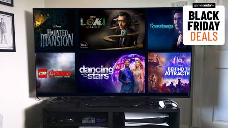 Disney Plus icons and shows on a TV