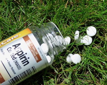 Aspirin Bottle and Pills on Grass