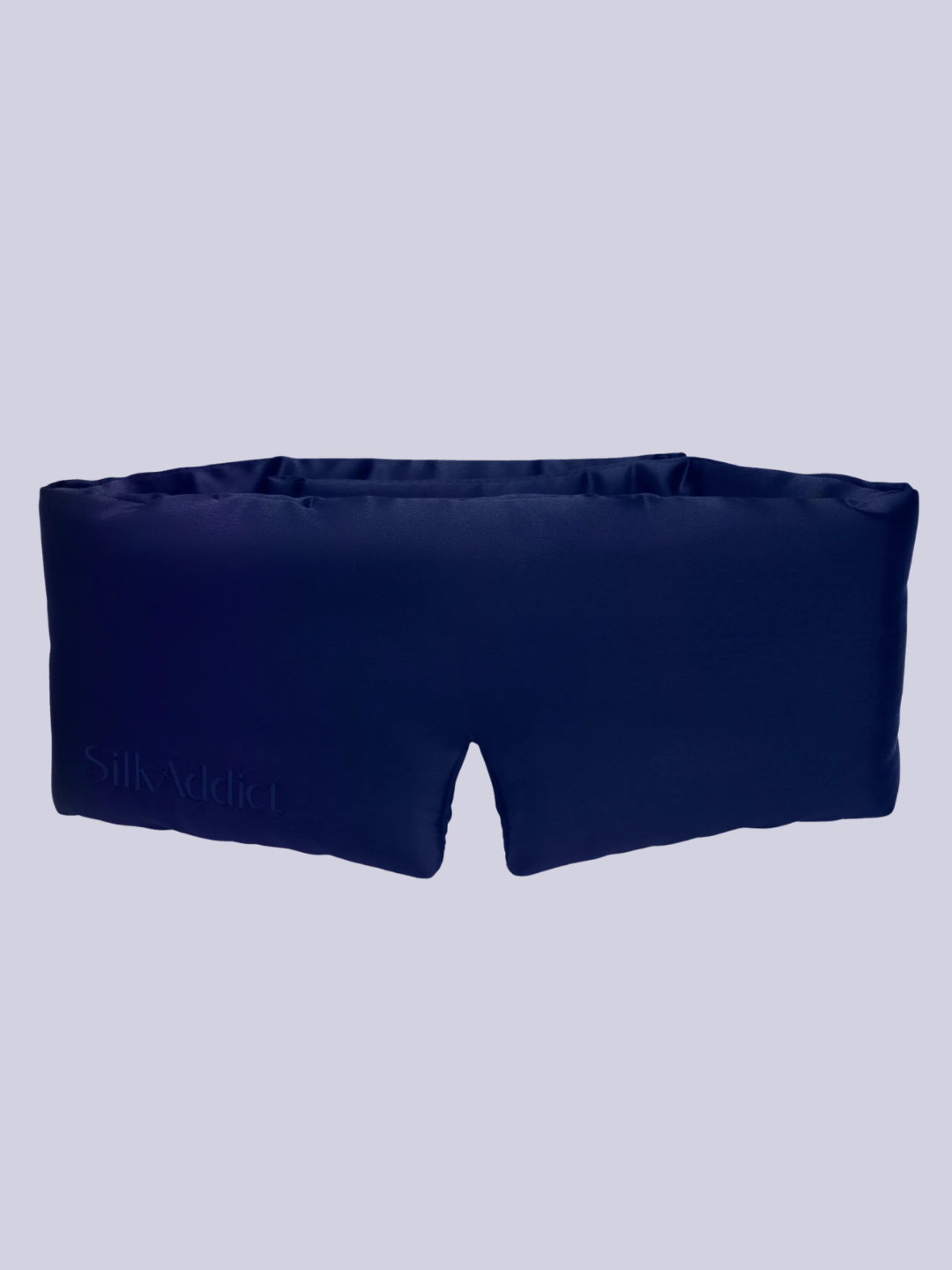 A navy blue silk sleep mask