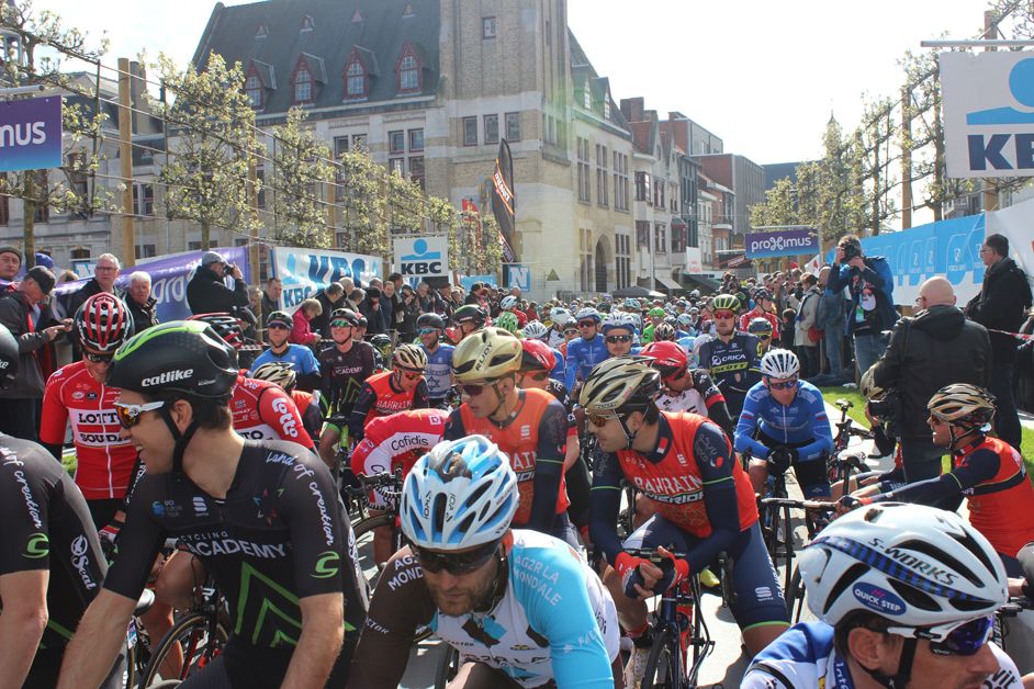 The riders line up for the roll out