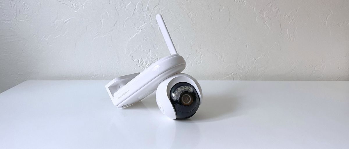 The Reolink Altas PT Ultra smart home camera on a white table