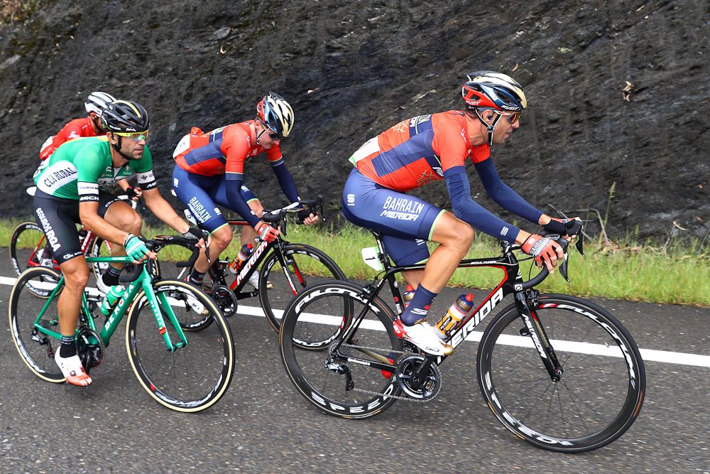 Vincenzo Nibali, Mark Padun and Luis Guillermo Mas ride in the breakaway during stage 12 at the Vuelta