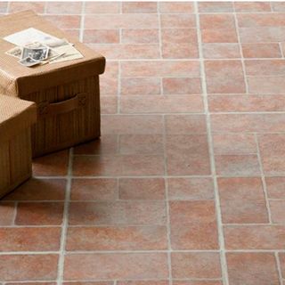 Vinyl Sandstone-effect Vinyl Flooring with brown storage footstools to the left hand side