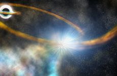 Scientists used NASA's TESS space telescope to spot a star being shredded by a supermassive black hole. This artist&rsquo;s conception depicts the star being torn apart into a thin stream of gas that is pulled around the black hole before crashing back into the star, kicking off more material. 