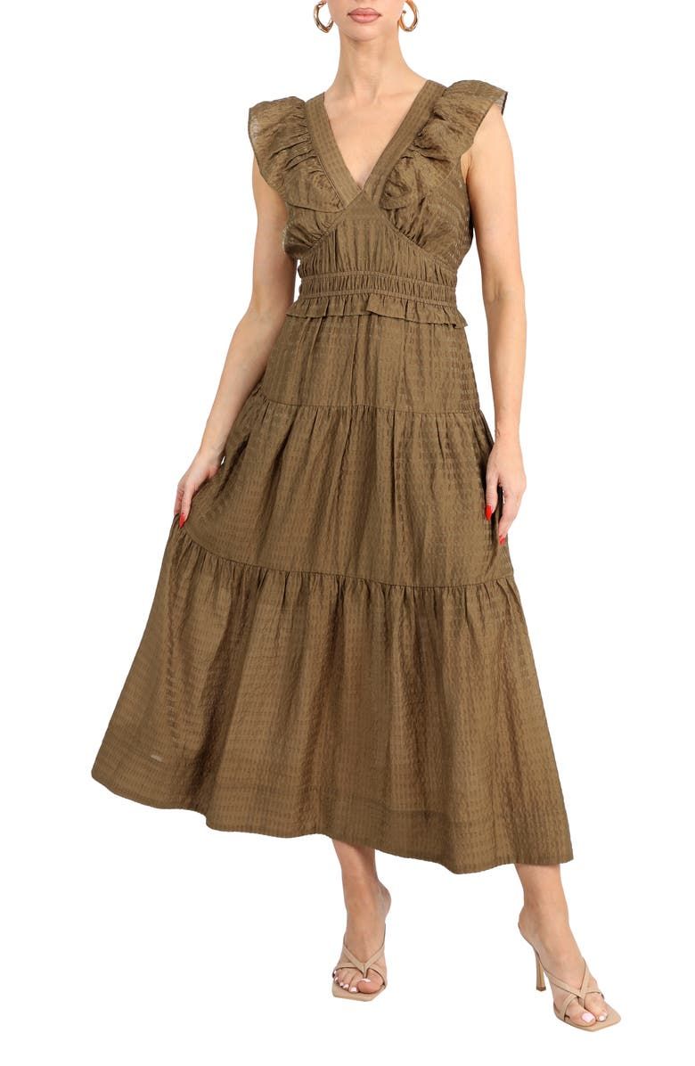 Ennie Textured Tiered Midi Dress