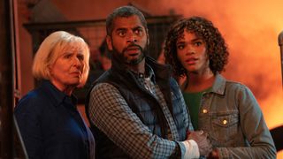 Jacqueline King, Karl Collins and Yasmin Finney in the Doctor Who 60th anniversary special
