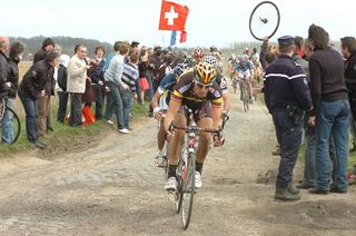 Tom Boonen (Quick Step) had the Swiss flag haunting him all day.