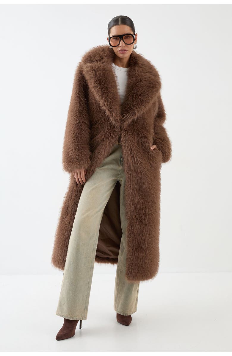 Long Faux Fur Wide Collar Coat