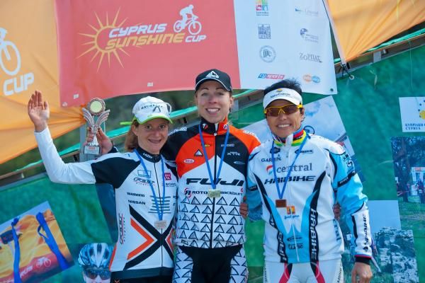 Elite women's podium: Adelheid Morath, Annika Langvad, Sabine Spitz