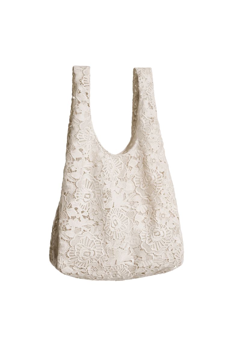 Lace Tote Bag With Floral Appliqué