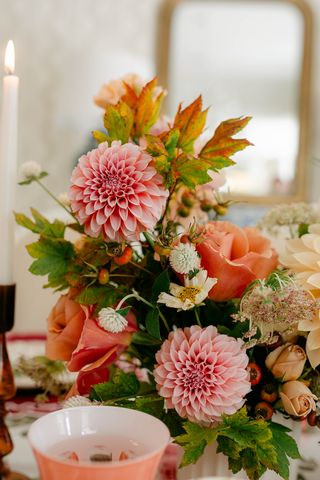 a table with fall flowers