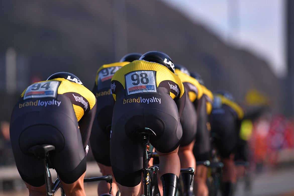 LottoNL-Jumbo riding the men's team time trial in Bergen