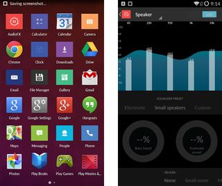 App Drawer (left) showing preinstalled apps and AudioFX app (right)