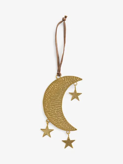Gold Hammered Metal Moon Bauble