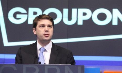 Groupon CEO Andrew Mason during the company&amp;#039;s IPO last year: The daily deals site is still nowhere near forecasting when it will post a profit.