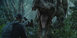 The Indominus Rex about to eat a soldier
