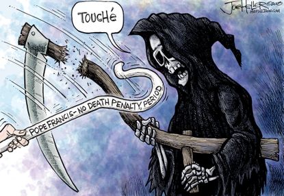 Political cartoon U.S. Pope Francis death penalty grim reaper capital punishment
