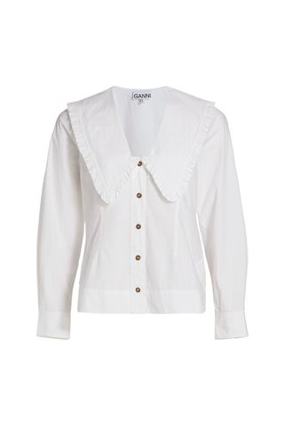 GANNI Wide Ruffle-Trimmed Collar Cotton Poplin Shirt