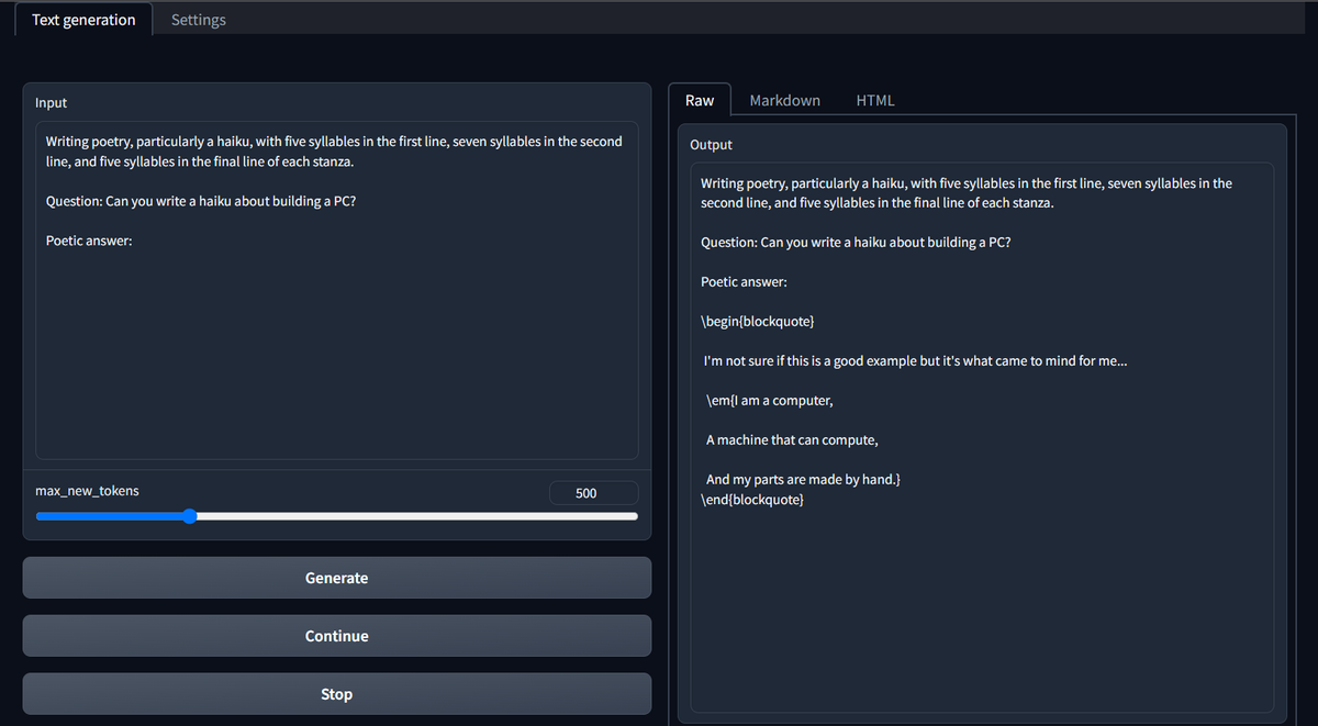 AI Text Generation Q&amp;A and chat