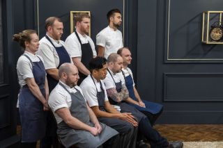 The final eight chefs get ready to do battle. (Pic Credit: Optomen Television Ltd - Photographer: Ashleigh Brown)