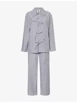 Striped-Print Straight-Leg Cotton-Poplin Pyjama Set