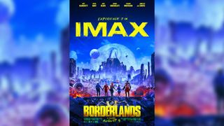 a movie poster showing a group of silhouettes walking on a blue-and-purple alien planet