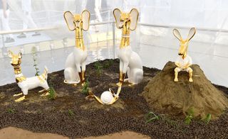 gold and white animal structures on mud