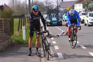 Christian Knees (Sky) was mixed up in a crash early in E3 Harelbeke