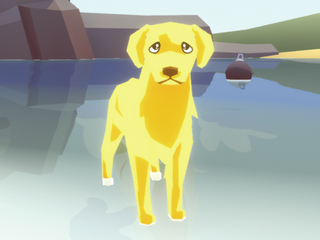 A shining, golden dog