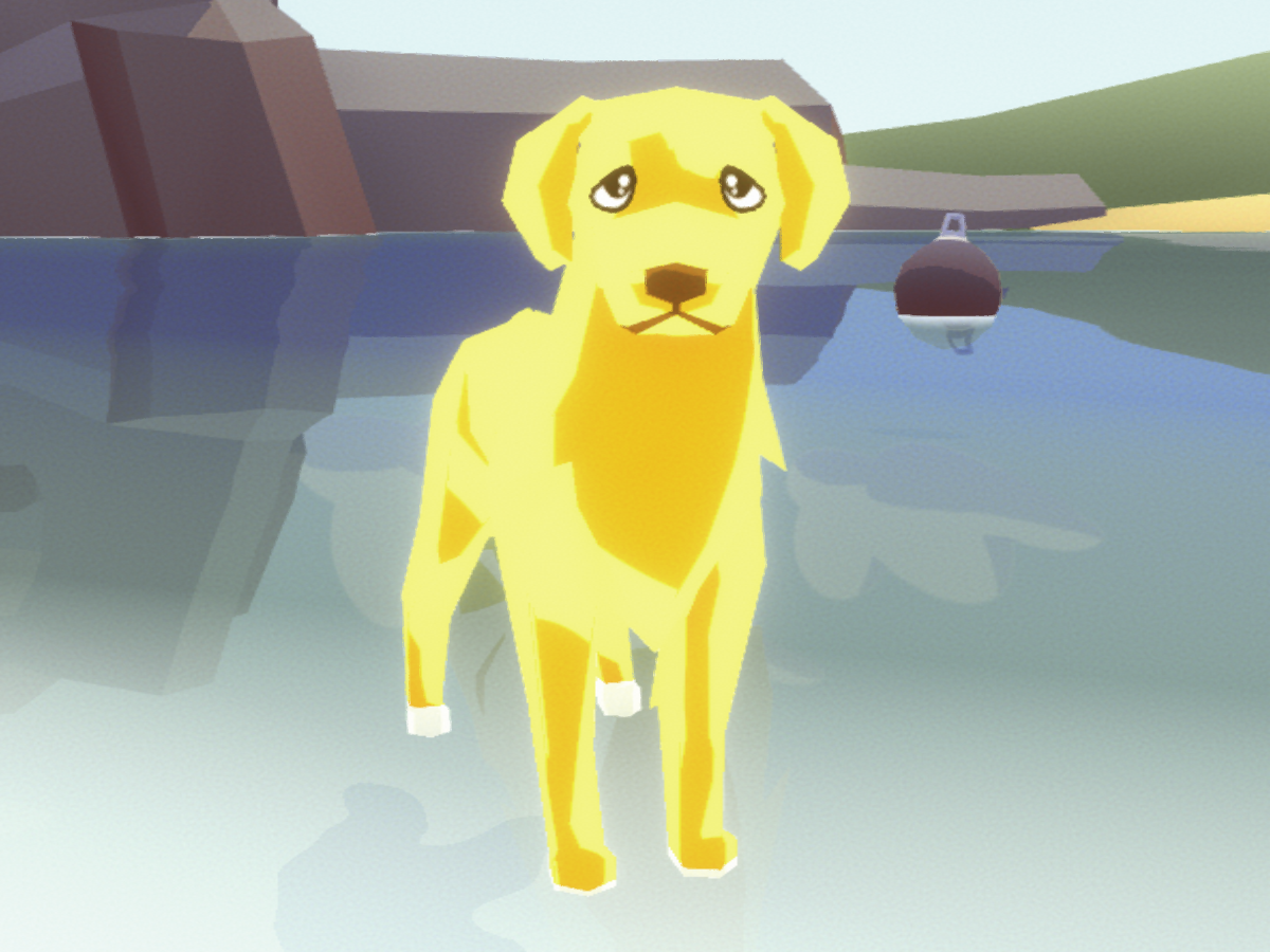A shining, golden dog