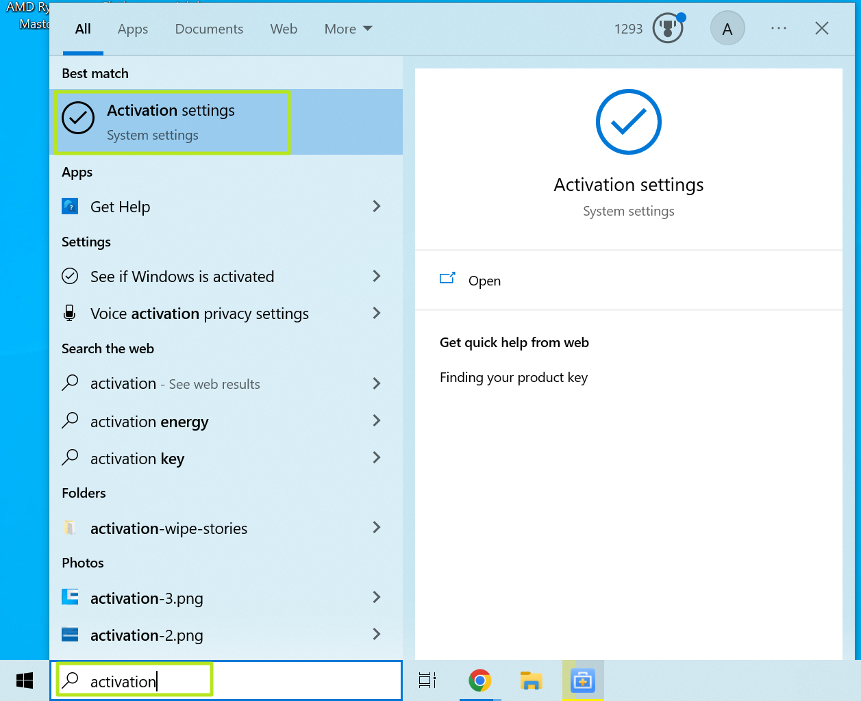 navegar a la configuración de activación